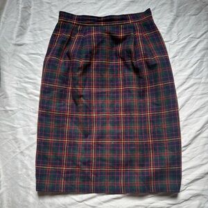 Vintage 70s Plaid Pencil Skirt Size 10 28” Waist 26” Length Zipper Slit Back